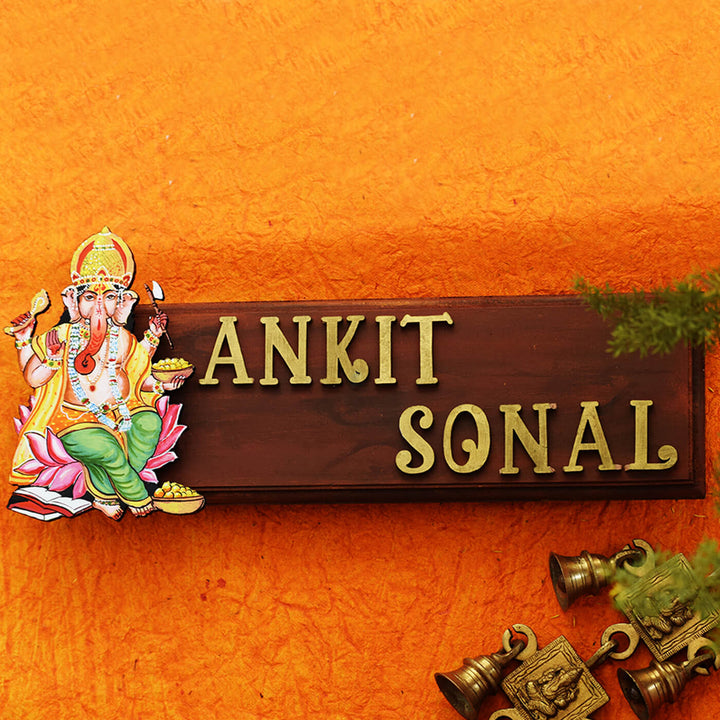 Traditional Divine Nameboard - Ganesha on Lotus