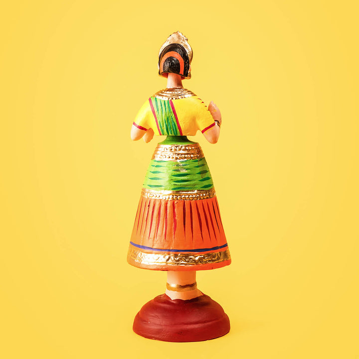 Dancing Thanjavur Doll - Green, Orange & Yellow