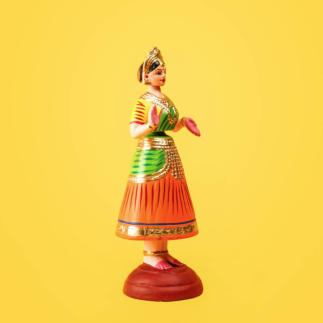 Dancing Thanjavur Doll - Green, Orange & Yellow