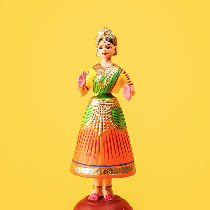 Dancing Thanjavur Doll - Green, Orange & Yellow