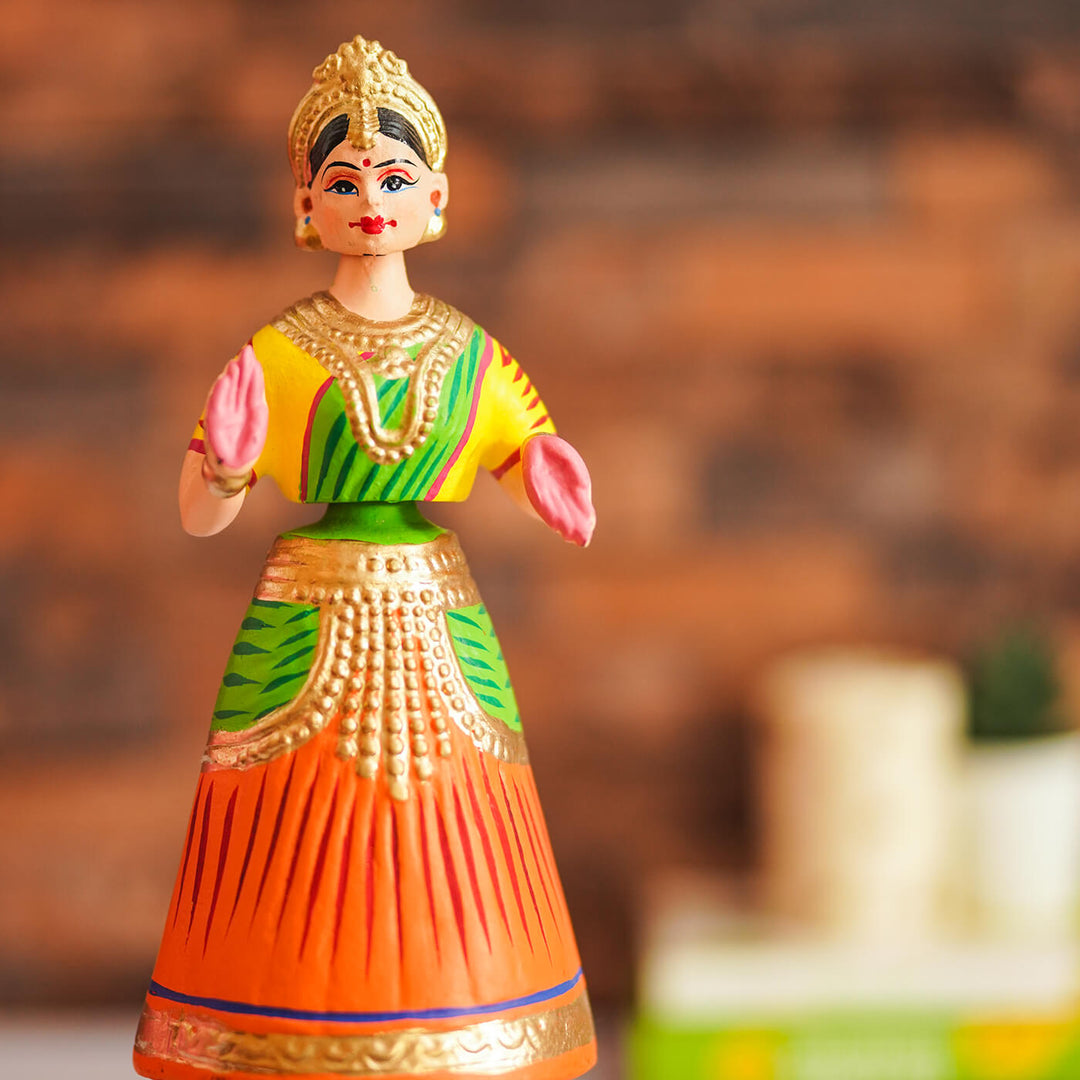 Dancing Thanjavur Doll - Green, Orange & Yellow