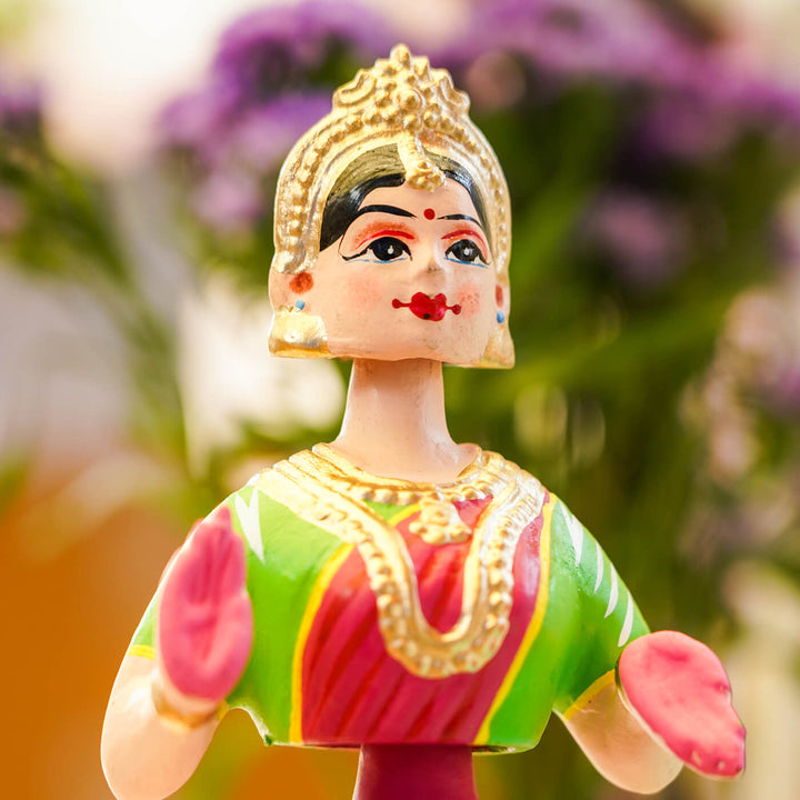 Dancing Thanjavur Doll - Green, Orange & Yellow