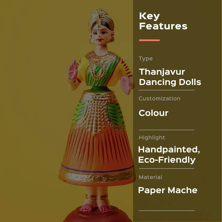 Dancing Thanjavur Doll - Green, Orange & Yellow