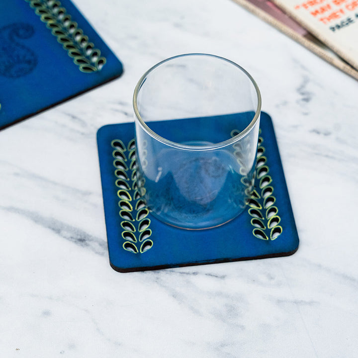 Handpainted MDF Blue Jaali Coasters | Set of 6