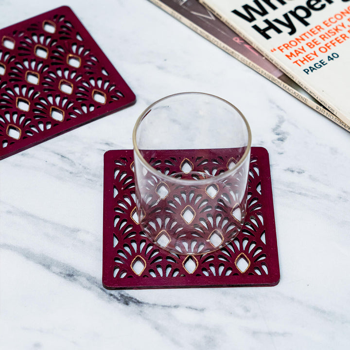 Handpainted MDF Pink Jaali Coasters | Set of 6
