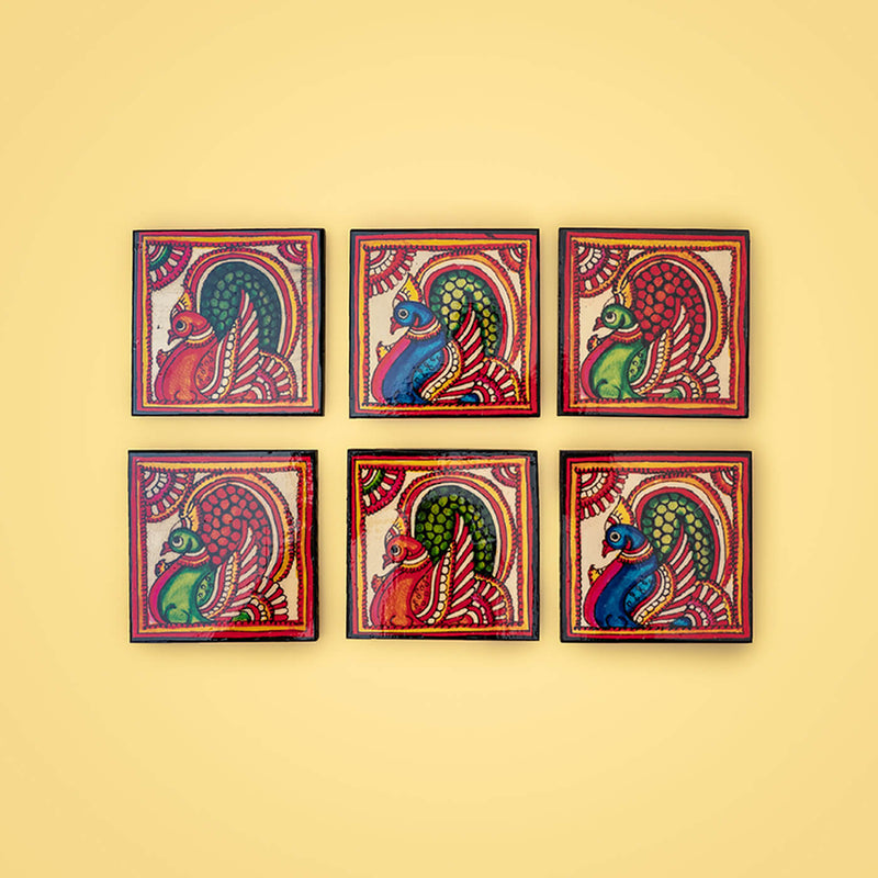 Handpainted Pine Wood Tholu Coasters | Set of 6