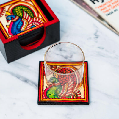 Handpainted Pine Wood Tholu Coasters | Set of 6