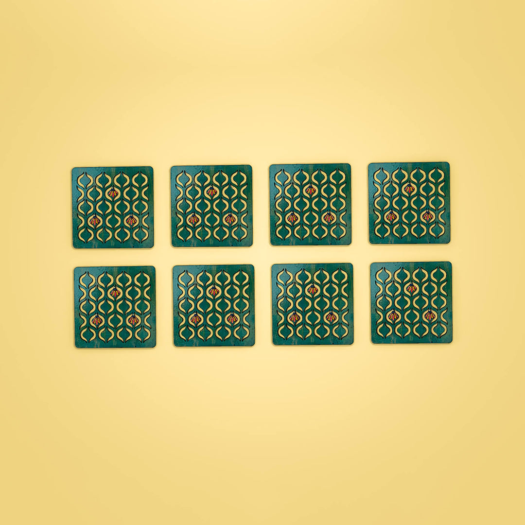 Handpainted MDF Aqua Blue Jaali Coasters | Set of 6