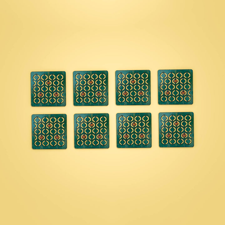 Handpainted MDF Aqua Blue Jaali Coasters | Set of 6
