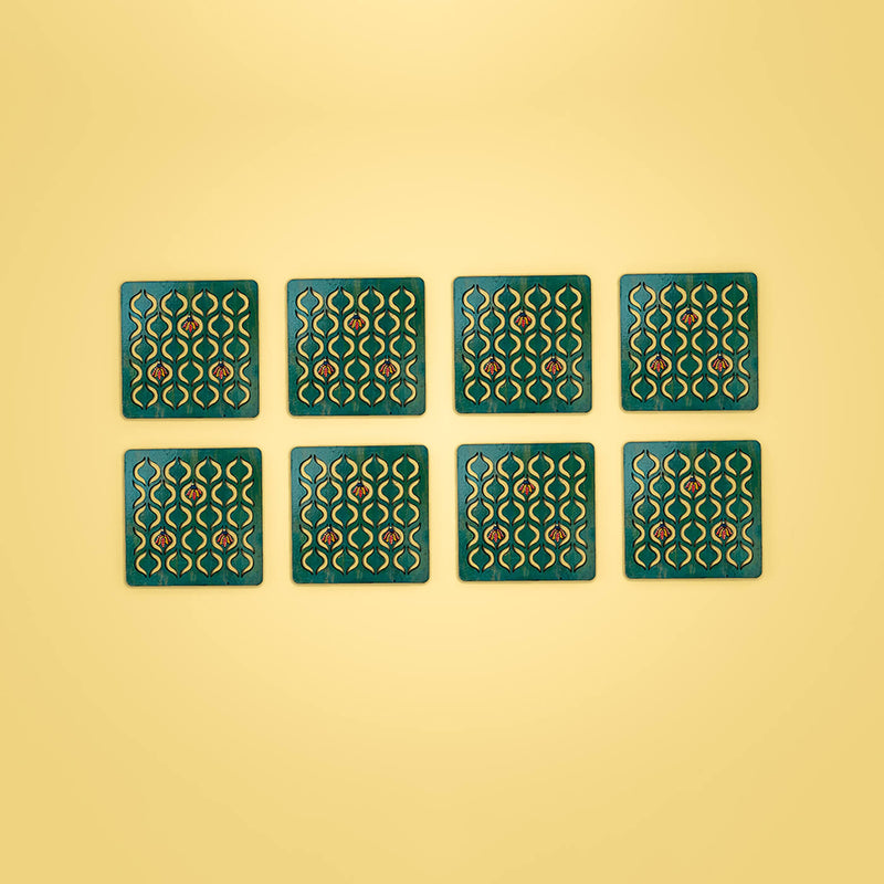 Handpainted MDF Aqua Blue Jaali Coasters | Set of 6