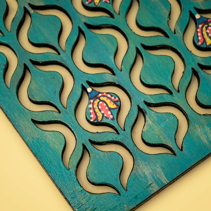 Handpainted MDF Aqua Blue Jaali Coasters | Set of 6