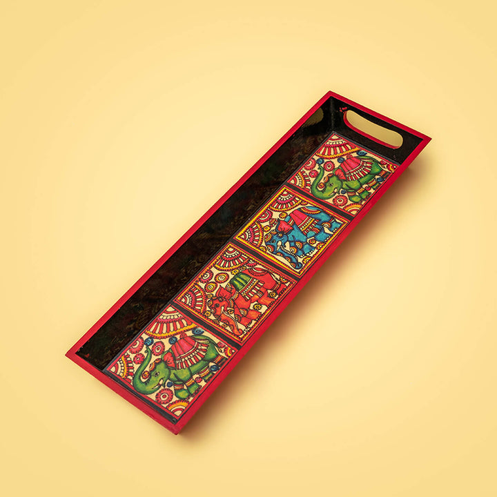 Ethnic Decoupage Tholu Colourful Elephant MDF Tray - Narrow