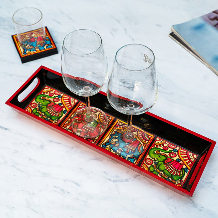 Ethnic Decoupage Tholu Colourful Elephant MDF Tray - Narrow