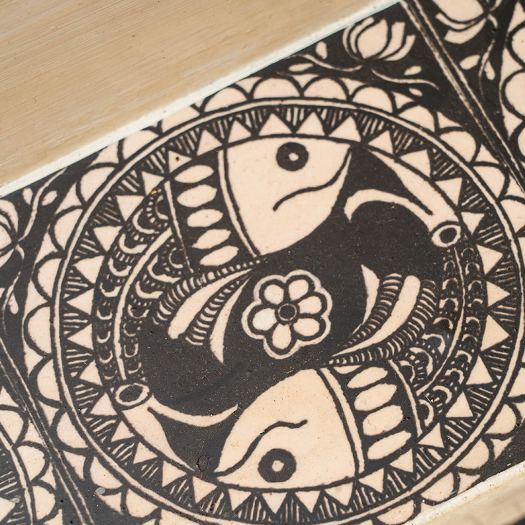 Ethnic Decoupage Madhubani Fish MDF Tray - Narrow