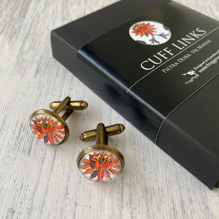 Taj Mahal Art Metal Cuff Links With Antique Finish - Pietra Dura