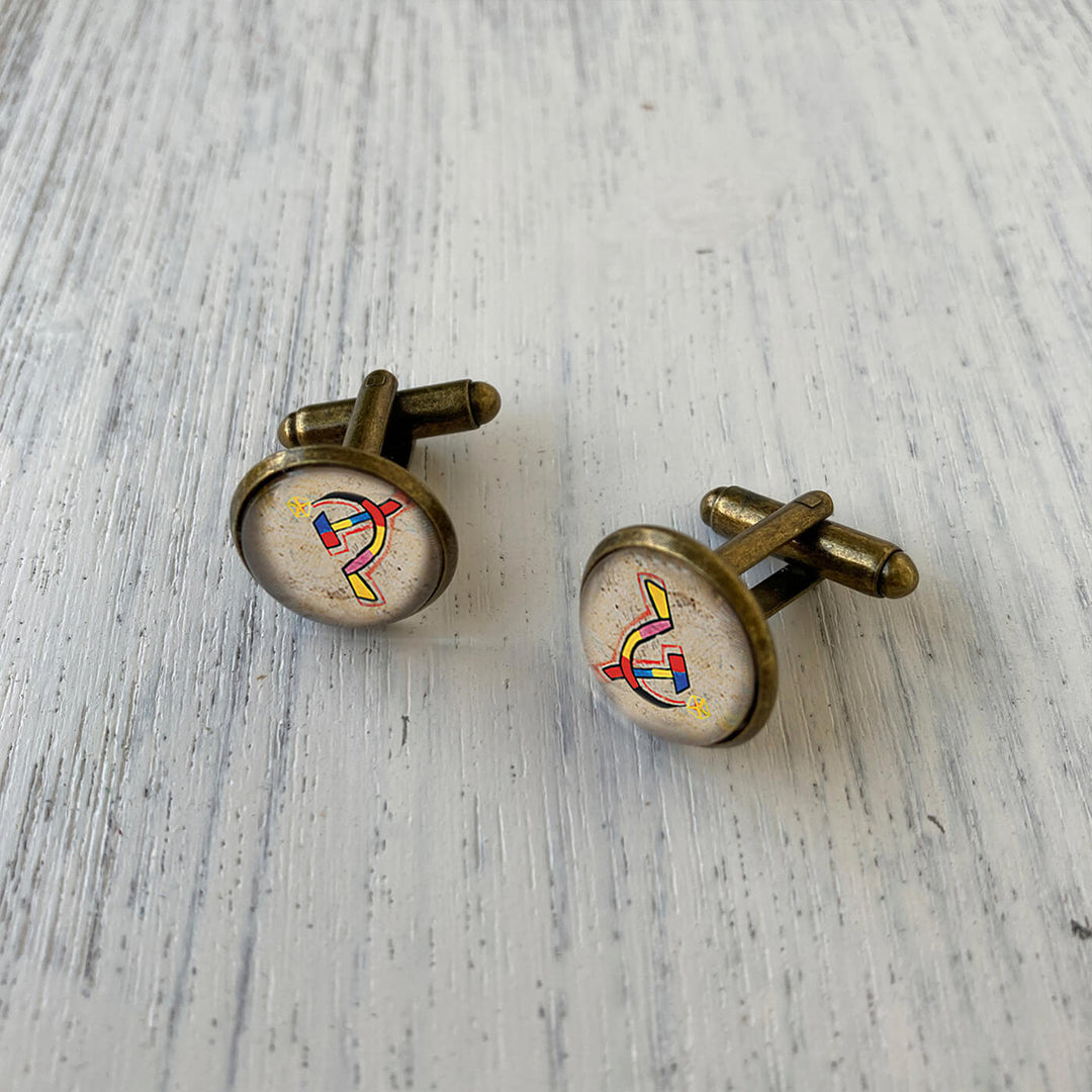 Kolkata Art Metal Cuff Links With Antique Finish - Graffiti