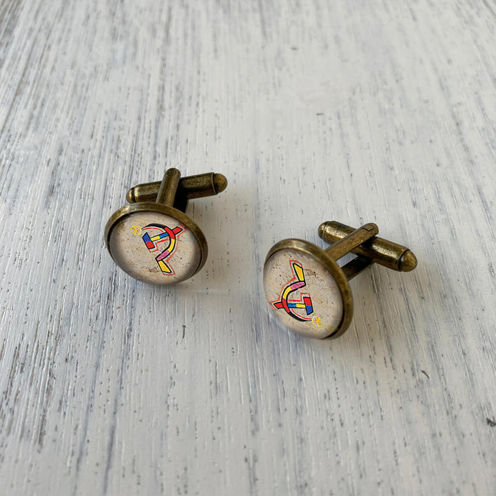 Kolkata Art Metal Cuff Links With Antique Finish - Graffiti