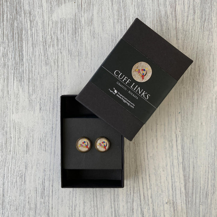 Kolkata Art Metal Cuff Links With Antique Finish - Graffiti