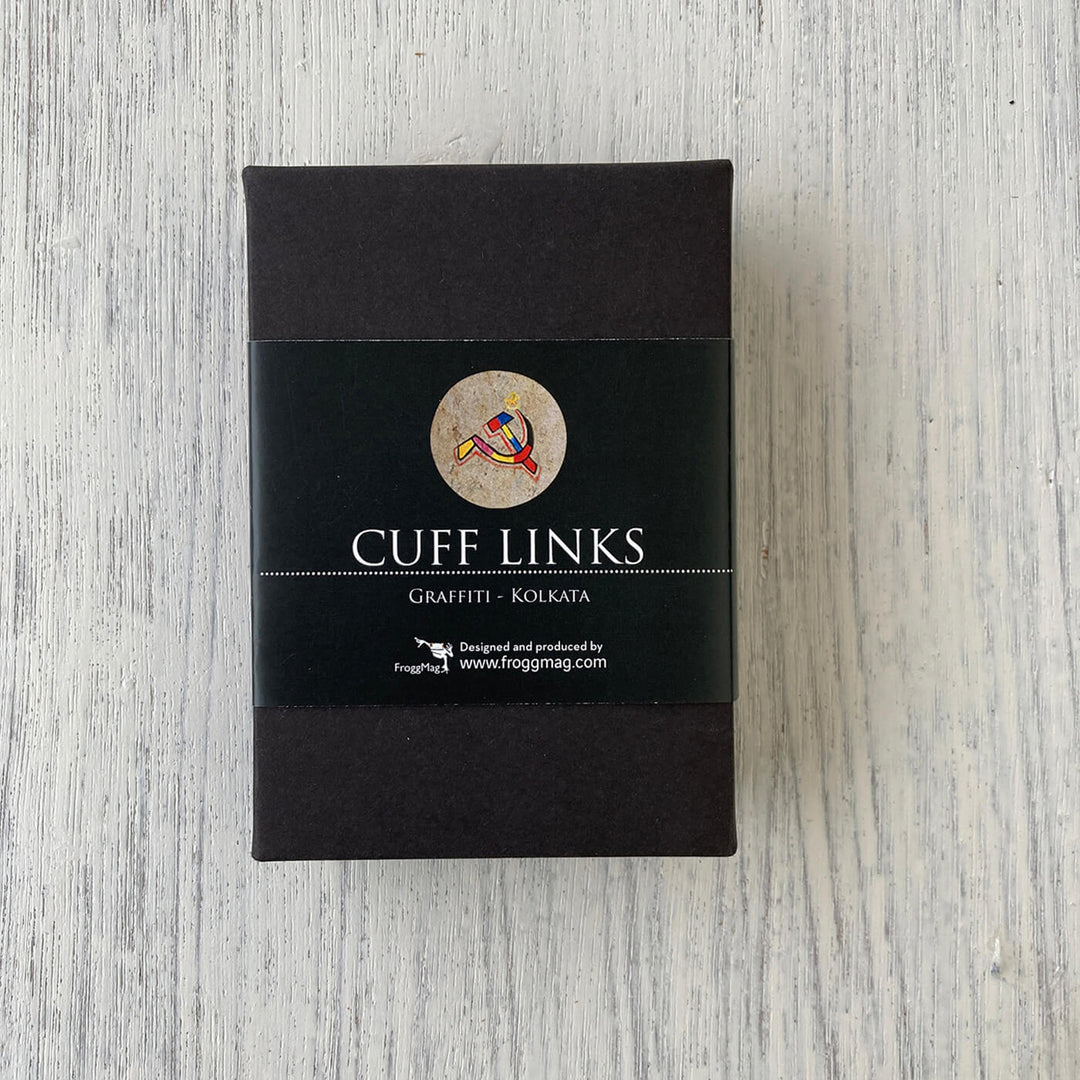 Kolkata Art Metal Cuff Links With Antique Finish - Graffiti