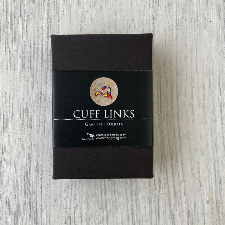 Kolkata Art Metal Cuff Links With Antique Finish - Graffiti
