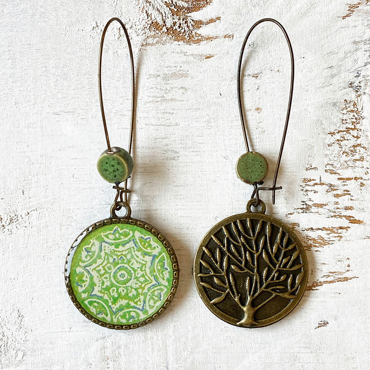 Hoop Earrings with Ceramic Bead - Green Ceramic Tile