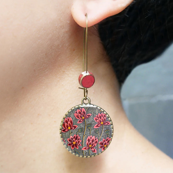 Hoop Earrings with Ceramic Bead - Lotus