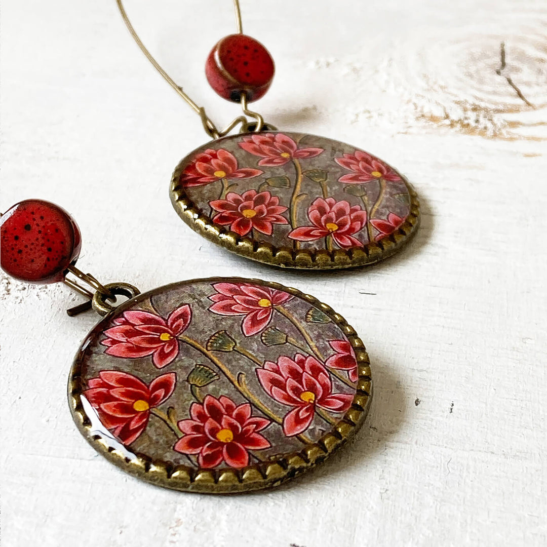 Hoop Earrings with Ceramic Bead - Lotus