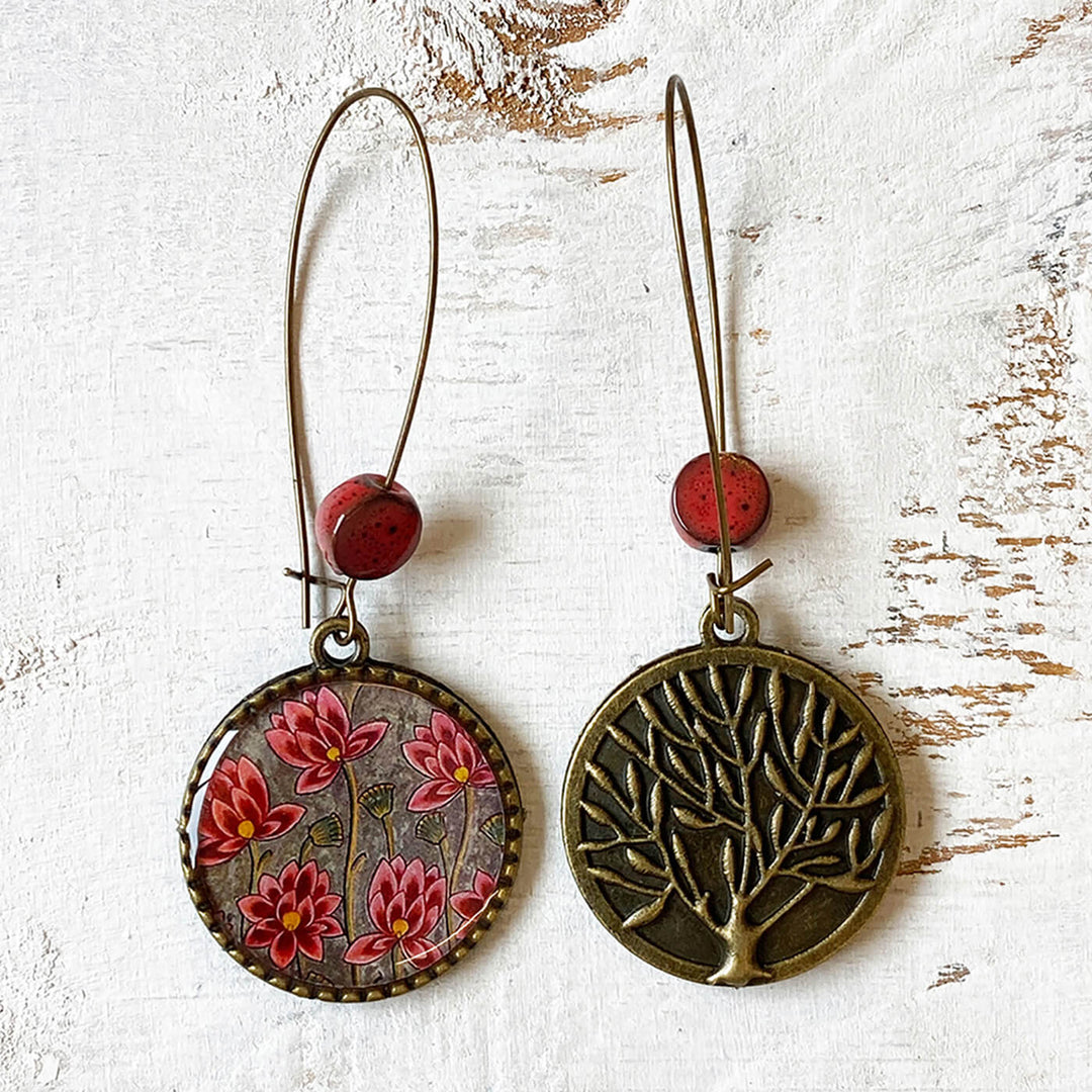 Hoop Earrings with Ceramic Bead - Lotus