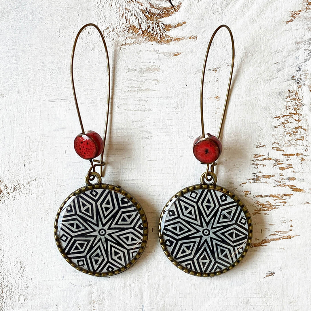 Hoop Earrings with Ceramic Bead - Snowflake