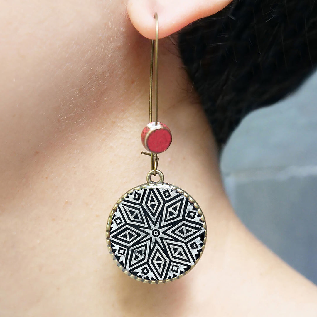 Hoop Earrings with Ceramic Bead - Snowflake