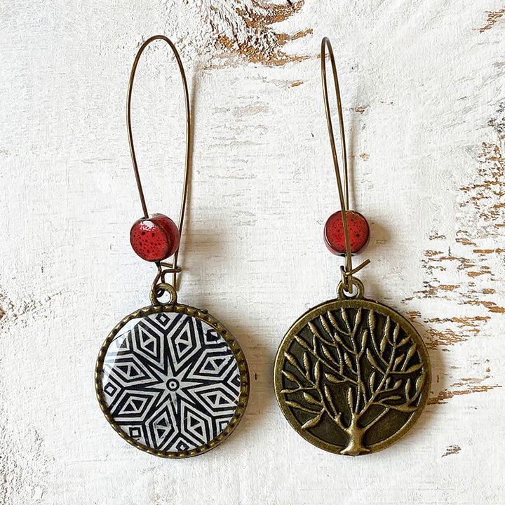 Hoop Earrings with Ceramic Bead - Snowflake