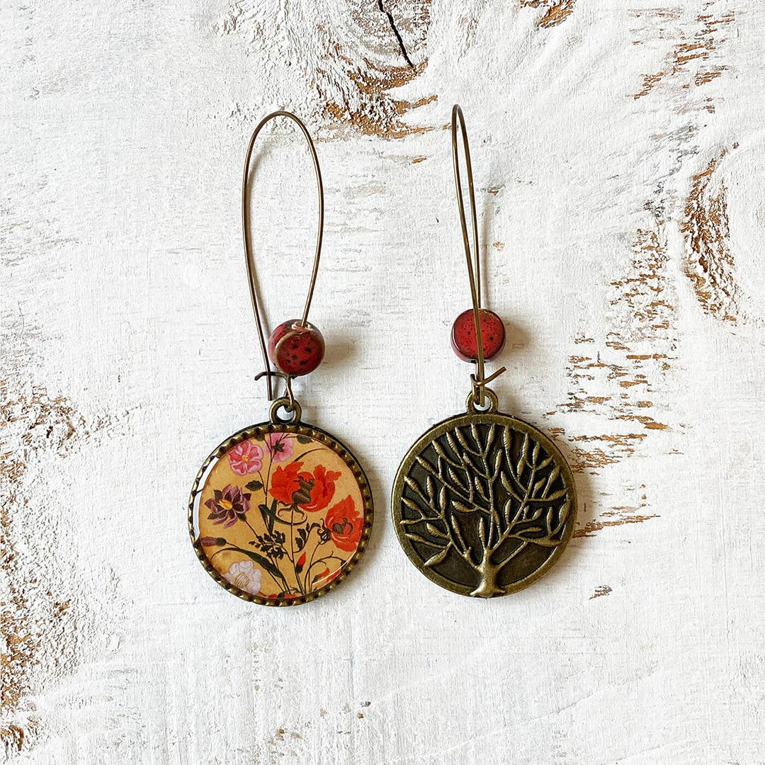 Hoop Earrings with Ceramic Bead - Mughal Flowers