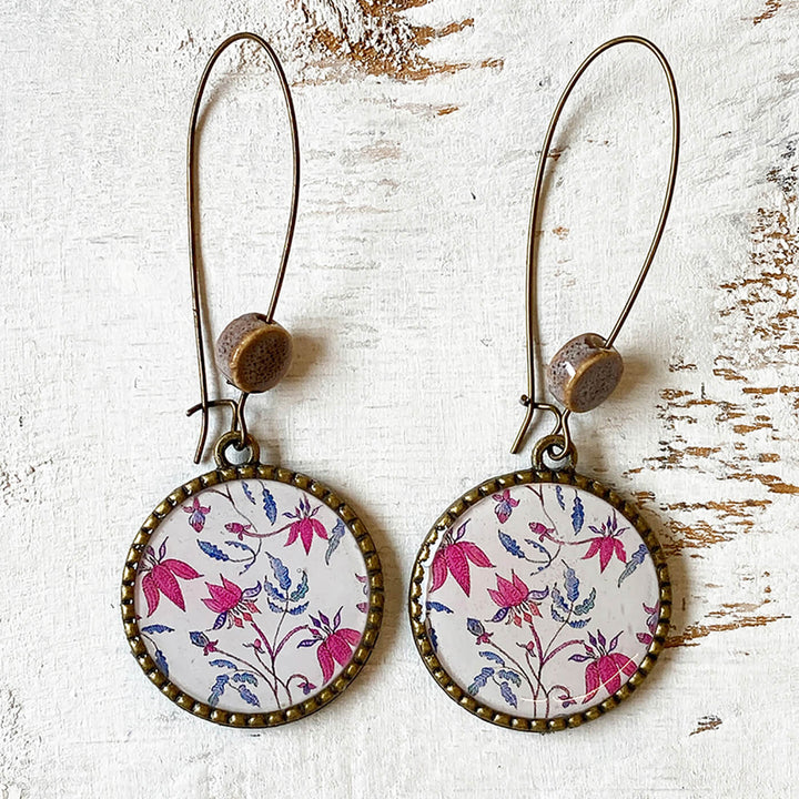 Hoop Earrings with Ceramic Bead - Pink Chintz