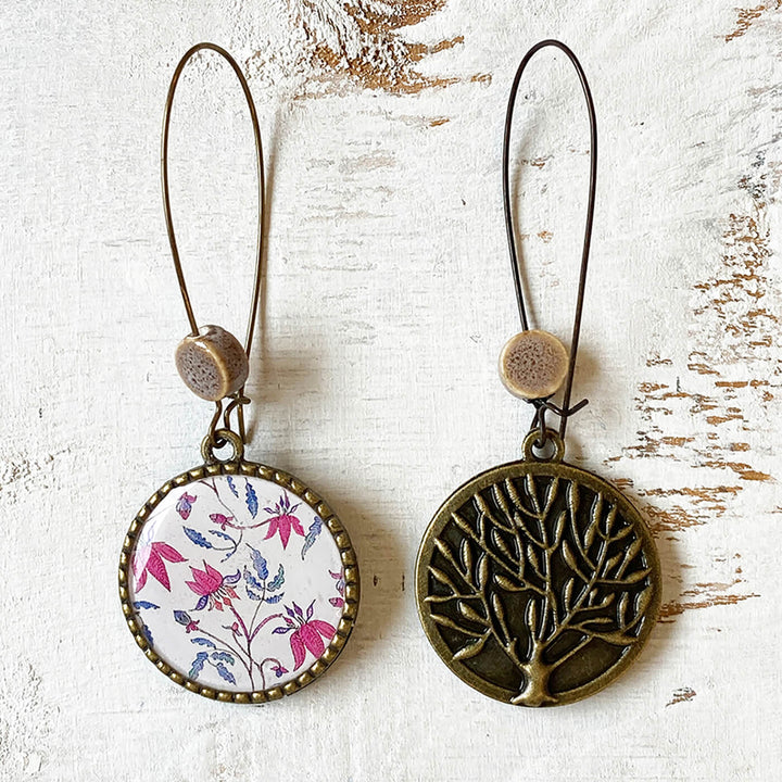 Hoop Earrings with Ceramic Bead - Pink Chintz