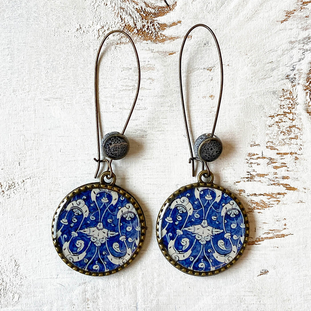 Hoop Earrings with Ceramic Bead - Mughal Platter