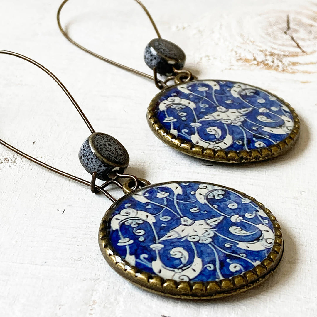 Hoop Earrings with Ceramic Bead - Mughal Platter