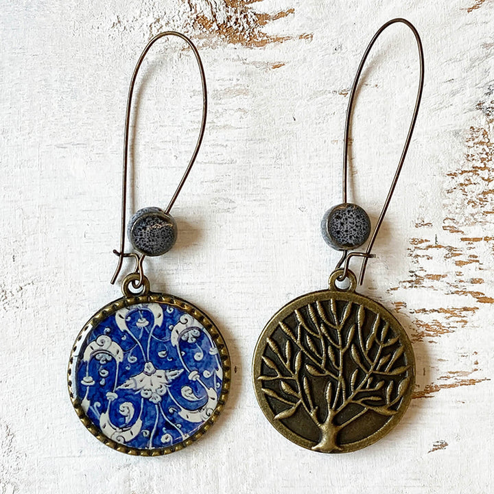 Hoop Earrings with Ceramic Bead - Mughal Platter