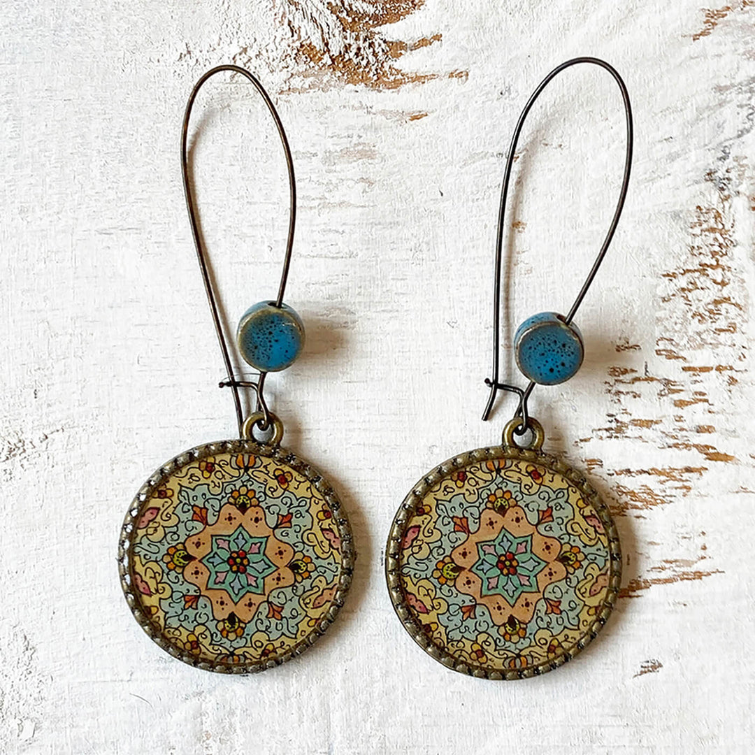 Hoop Earrings with Ceramic Bead - Kashmiri Naqashi