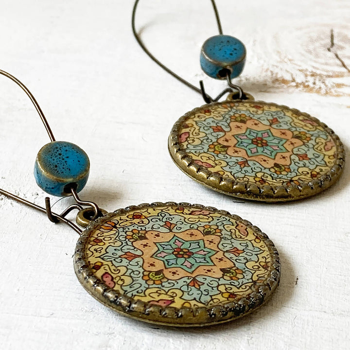 Hoop Earrings with Ceramic Bead - Kashmiri Naqashi