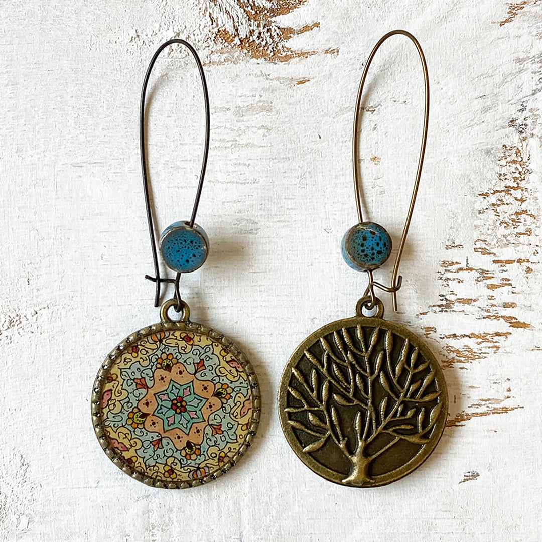 Hoop Earrings with Ceramic Bead - Kashmiri Naqashi