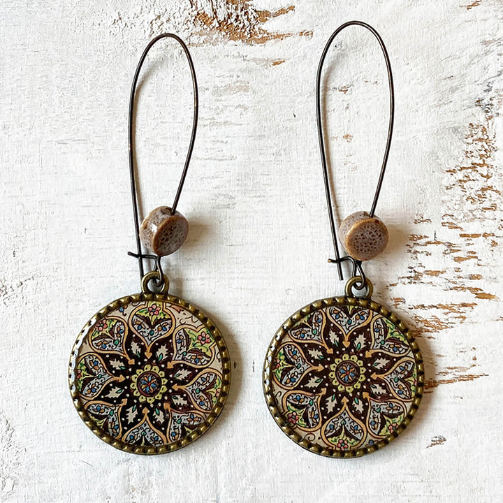 Hoop Earrings with Ceramic Bead - Kashmiri Naqashi