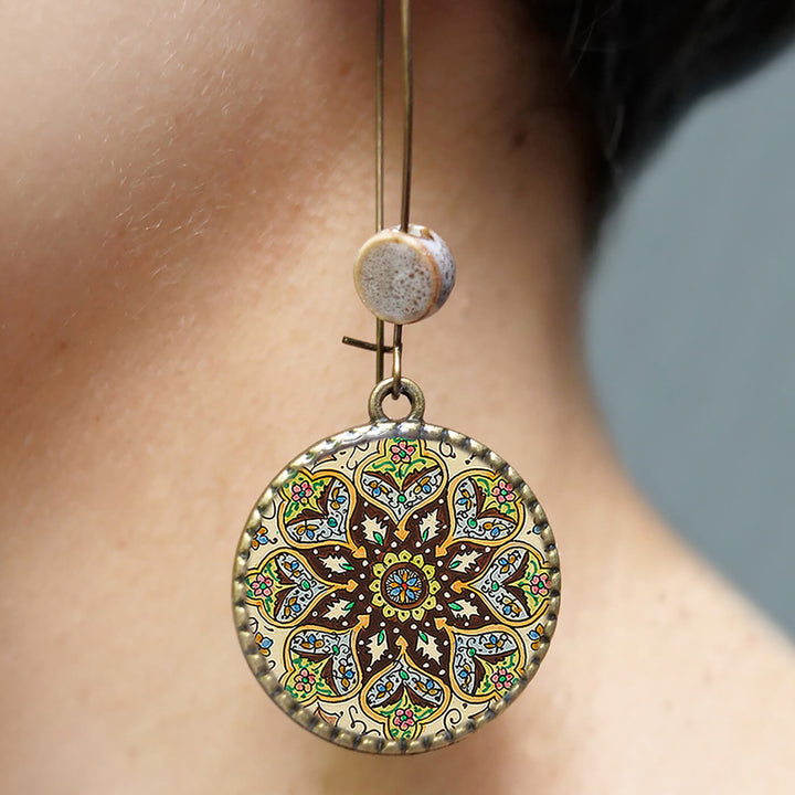 Hoop Earrings with Ceramic Bead - Kashmiri Naqashi