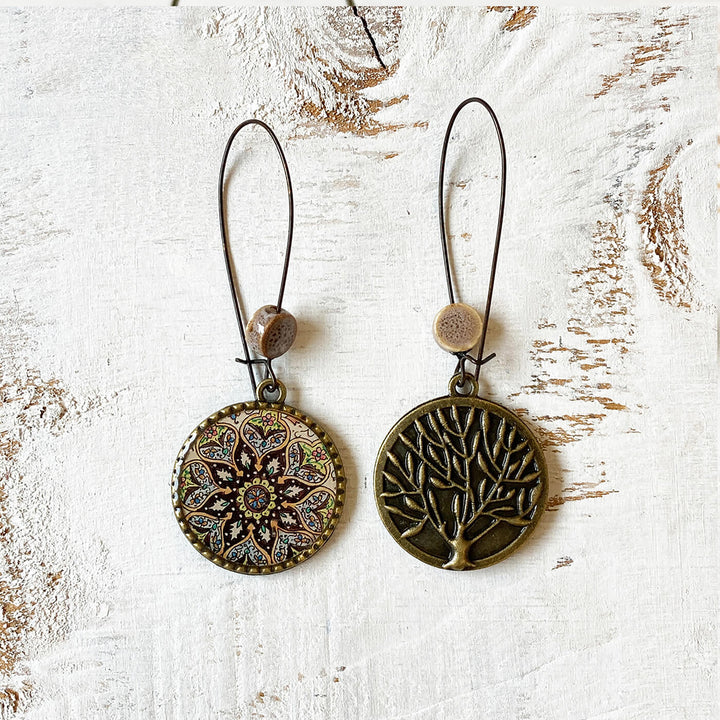 Hoop Earrings with Ceramic Bead - Kashmiri Naqashi