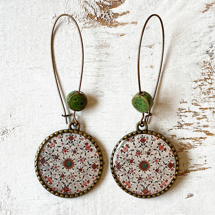 Hoop Earrings with Ceramic Bead - Hawa Mahal Print - Zwende