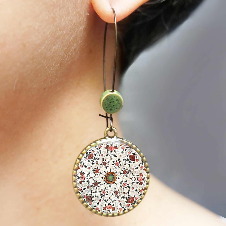 Hoop Earrings with Ceramic Bead - Hawa Mahal Print - Zwende