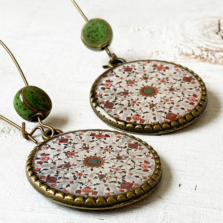 Hoop Earrings with Ceramic Bead - Hawa Mahal Print - Zwende