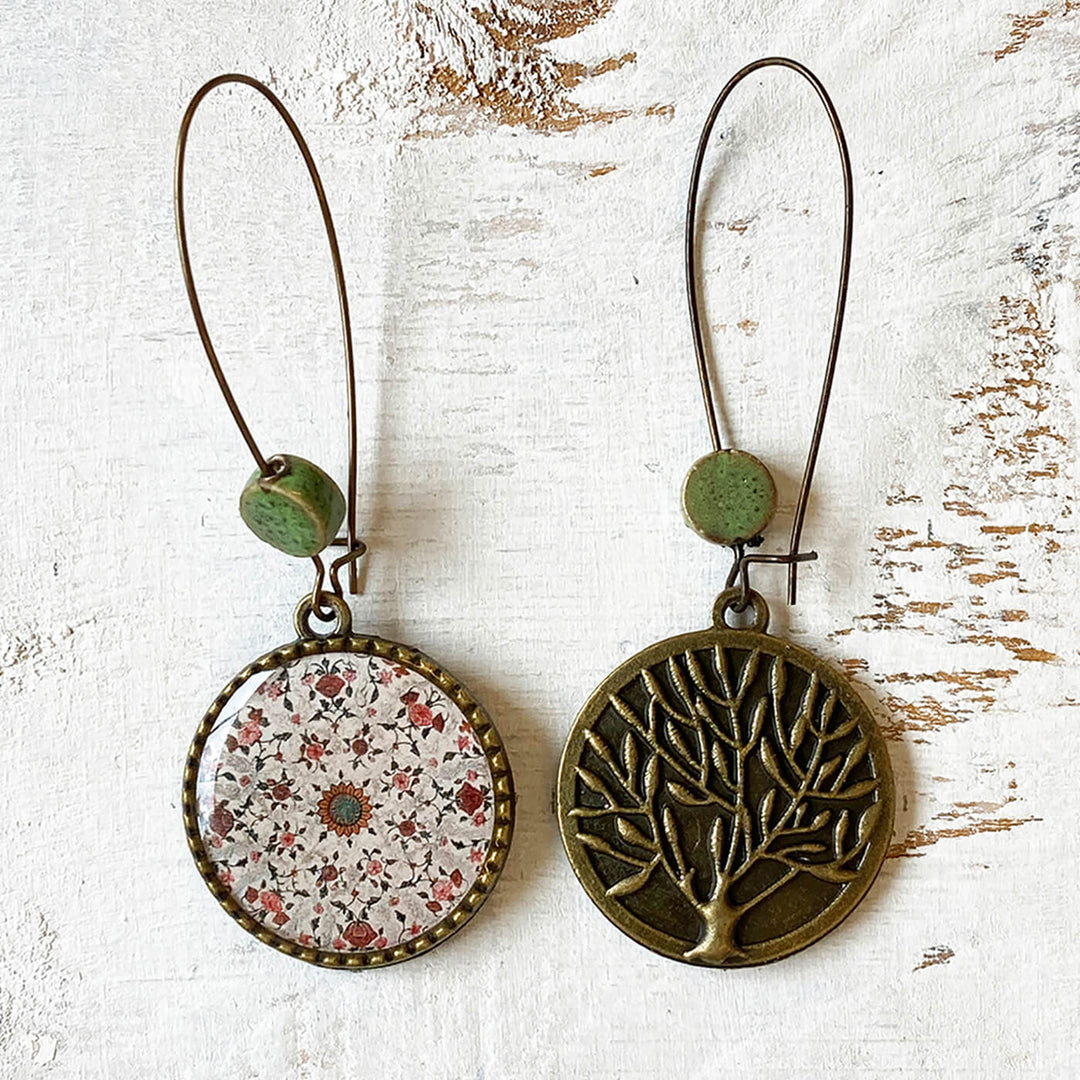 Hoop Earrings with Ceramic Bead - Hawa Mahal Print - Zwende