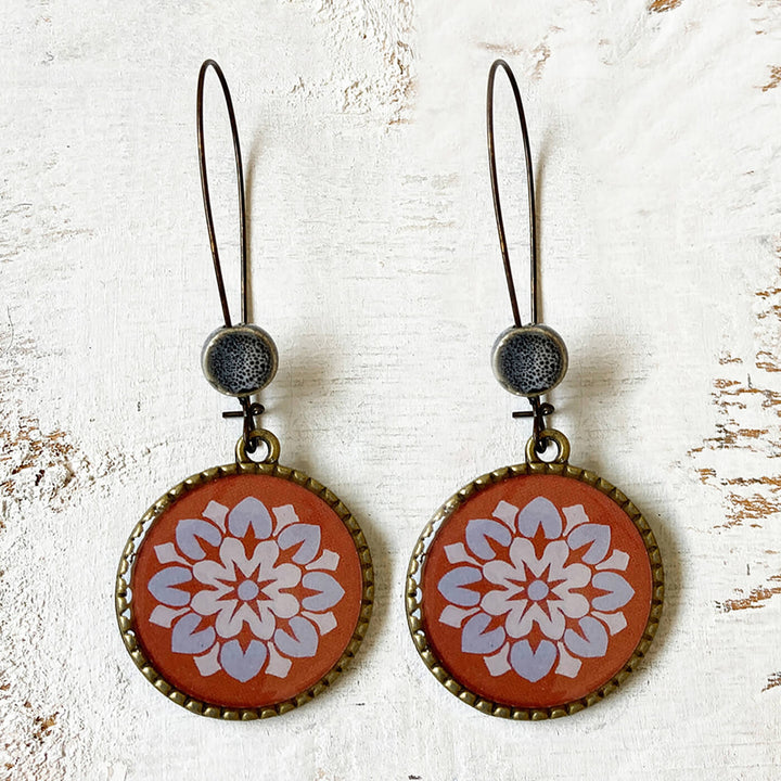 Hoop Earrings with Ceramic Bead - Jaipur Palace Mural