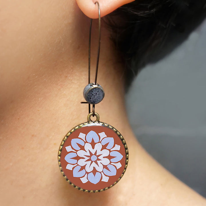 Hoop Earrings with Ceramic Bead - Jaipur Palace Mural