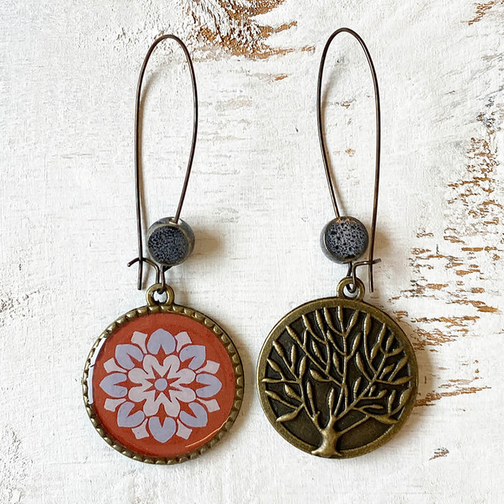 Hoop Earrings with Ceramic Bead - Jaipur Palace Mural